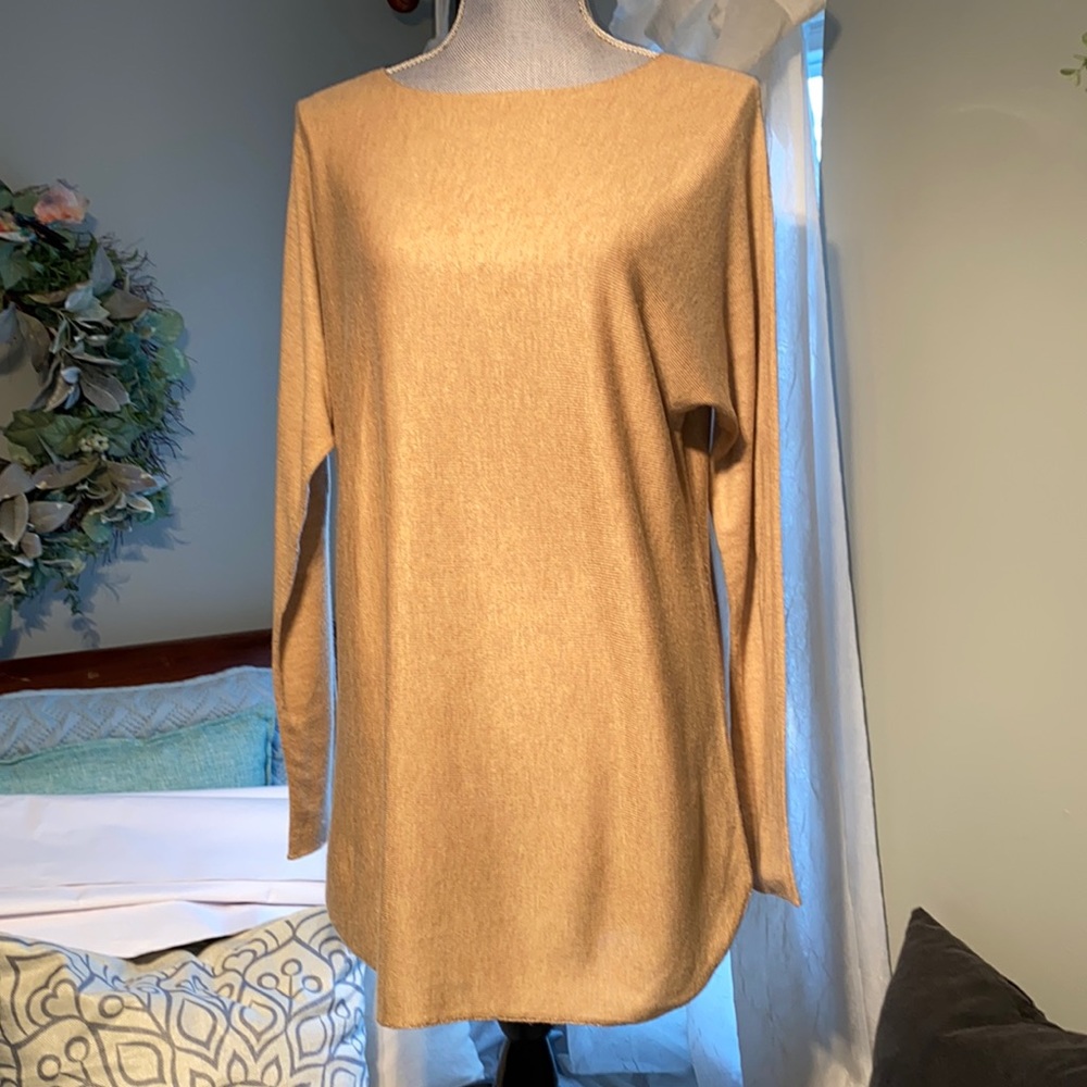 INC International Concepts tunic length sweater lightweight soft tan medium